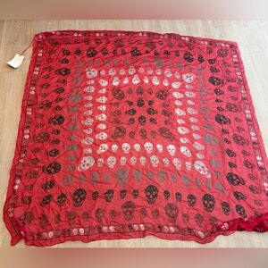 NWT Alexander McQueen Crimson Rare Box Skull Silk Scarf 💀